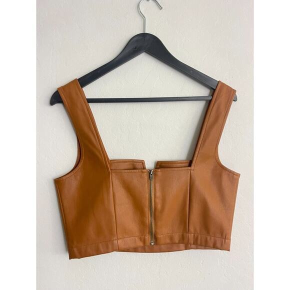 Maeve 6 Faux Leather Notch Crop Tank Top Camel Brown Anthro Boho Festival NEW - Picture 9 of 10